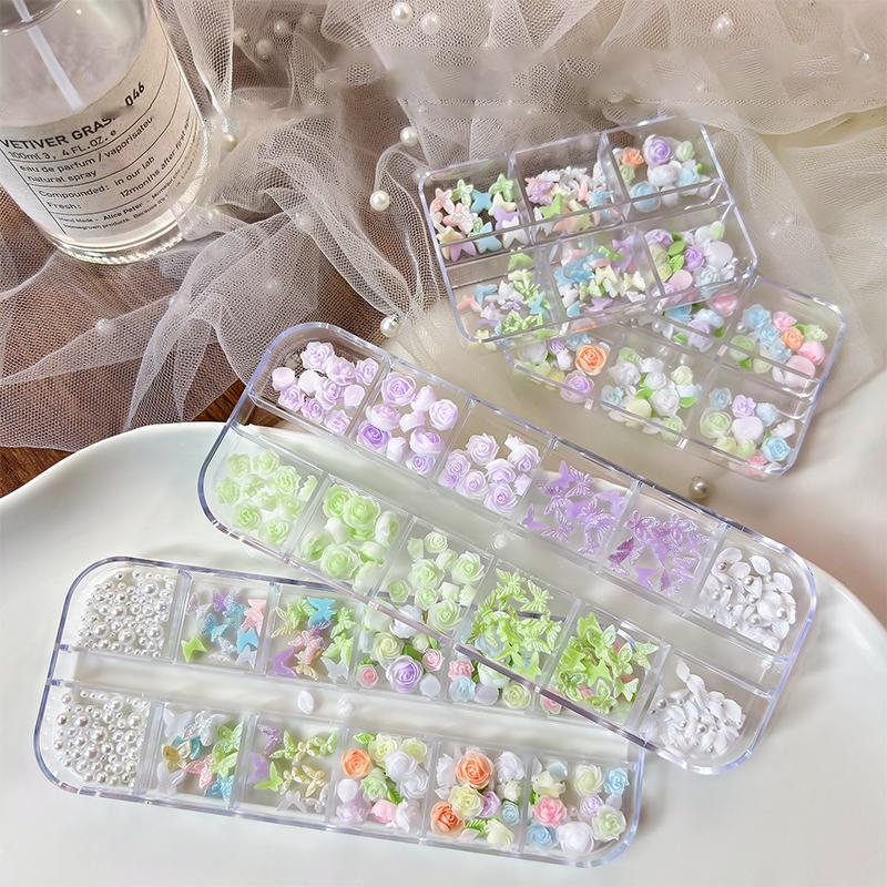 Resin Art Using Flowers - 3Dネイルアートデコレーションキット 6/12グリッド レジンフラワービーズ DIYアクリルジェルネイル サロン/家庭用