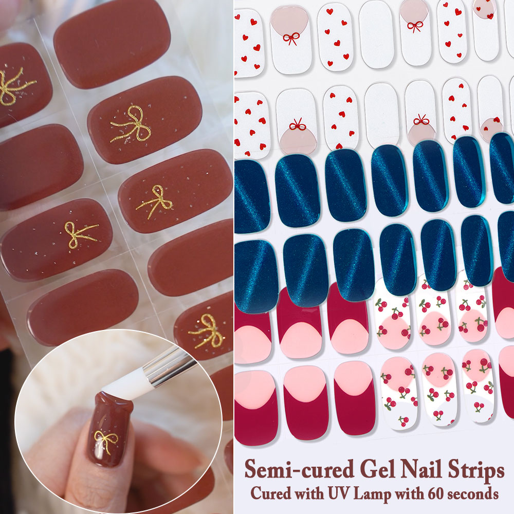 Uv Lamp Nail Resin - セミキュアジェルネイルストリップ 16枚入り - 自己粘着ジェルネイルステッカー 防水DIYネイルデカール マニキュアセット、UVランプが必要
