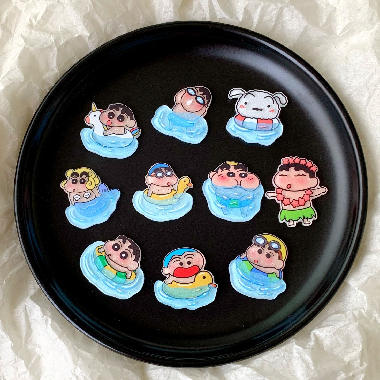 Resin Art Sticker - クレヨンしんちゃん樹脂製アクセサリー、扇子、水筒、靴のバックル、スマホケースDIY、3Dデコレーションステッカー、楽しい漫画デコレーション