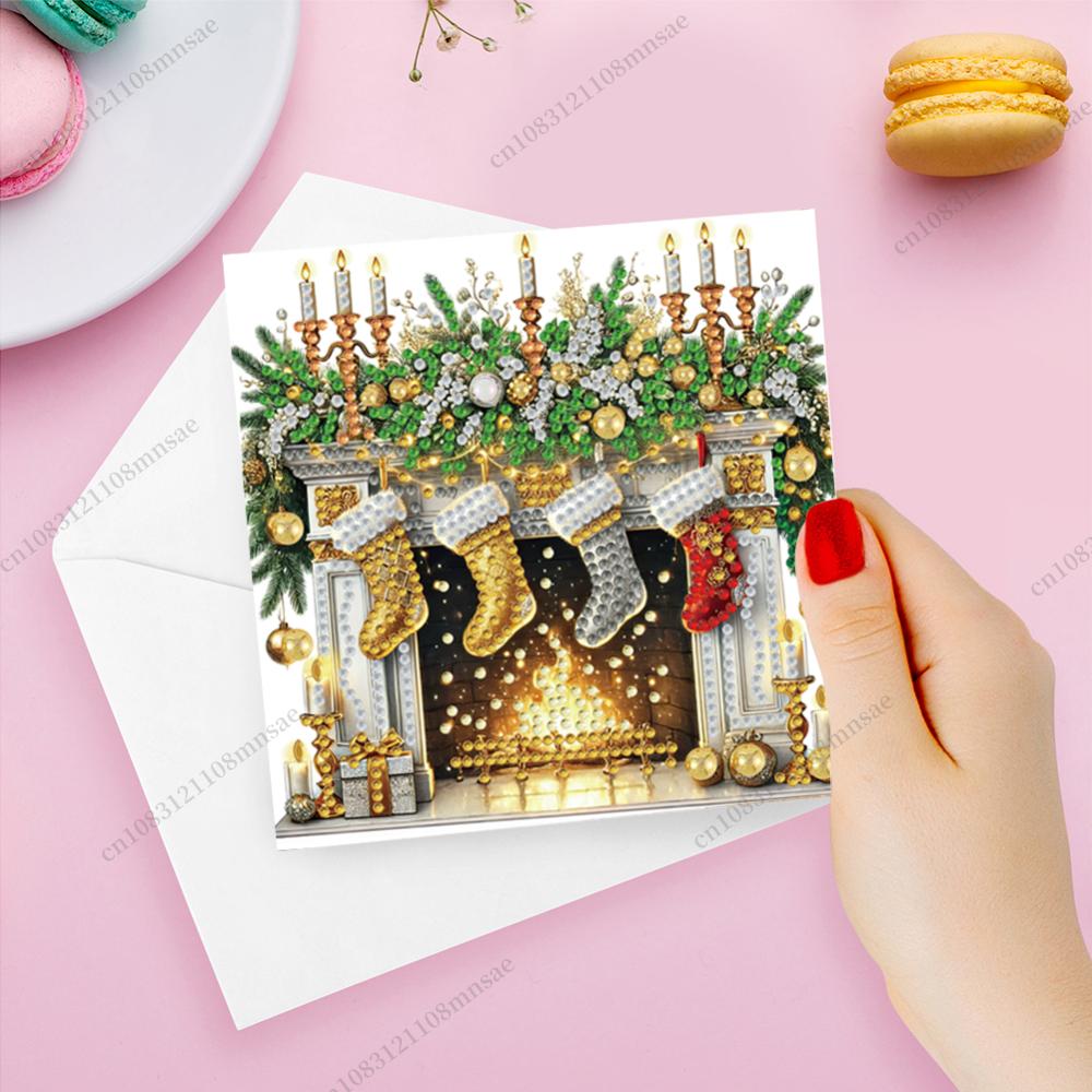 Xmas Resin Art - 6個入り DIY ダイヤモンドペインティング グリーティングカードセット クリスマス柄 ラインストーン