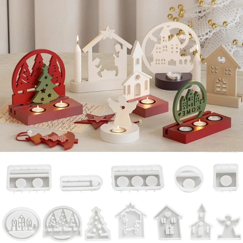 Xmas Resin Art - ハロウィンクリスマスキャンドルホルダー型DIYコンクリートセメント燭台型クリスマスオーナメント樹脂石膏型ホームアートデコレーション