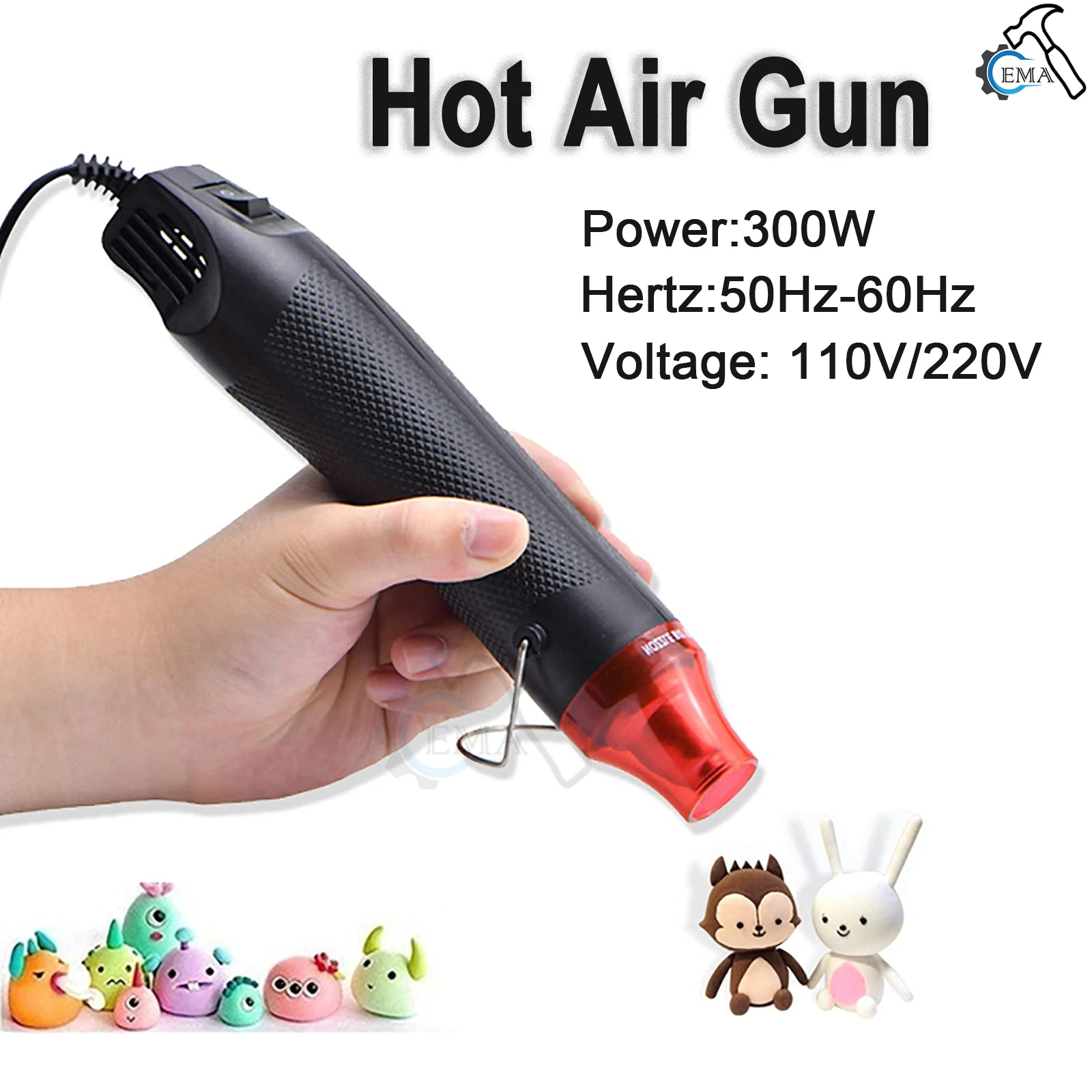 Resin Art Heat Gun - USおよびEU標準熱風銃、110v、220v、携帯電話修理ツール、ヘアドライヤー、溶接サポートシート、収縮プラスチックエアヒートガン、300w
