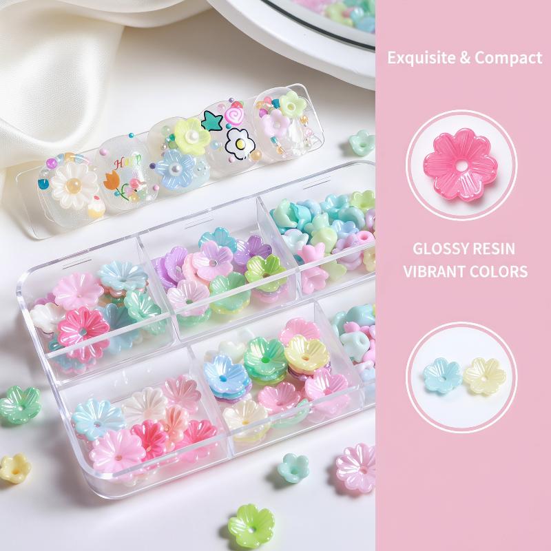 Resin Art Using Flowers - 6グリッドミニレジンフラワーネイルチャーム、ポータブルデザイン、DIY手作りネイルアートクラフト、旅行用装飾