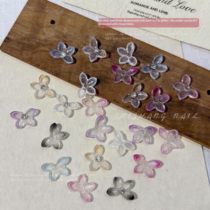 Resin Art Using Flowers - 30個入り/袋 3Dグリッターレジン蝶々フラワーネイルチャームデコレーション シャイニーラインストーンセンター付き DIYネイルアートやネイルサロン用