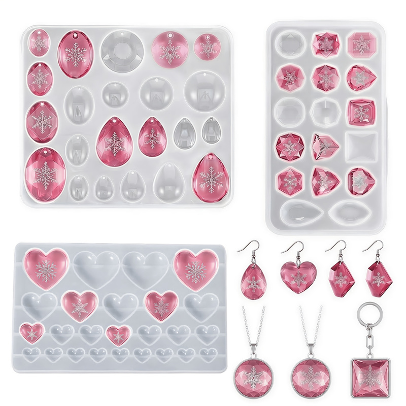 Resin Art Heart - 3個入り宝石シリコンモールド樹脂ジュエリーモールドジュエリー鋳造モールド小さな石用シリコンモールドハート型/丸型/不規則型