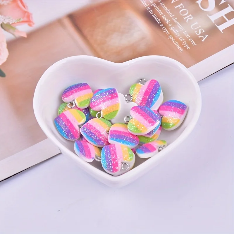 10 個のカラフルなハート樹脂チャームかわいい混合色のラブハ - Resin Art Heart のレビューと価格
