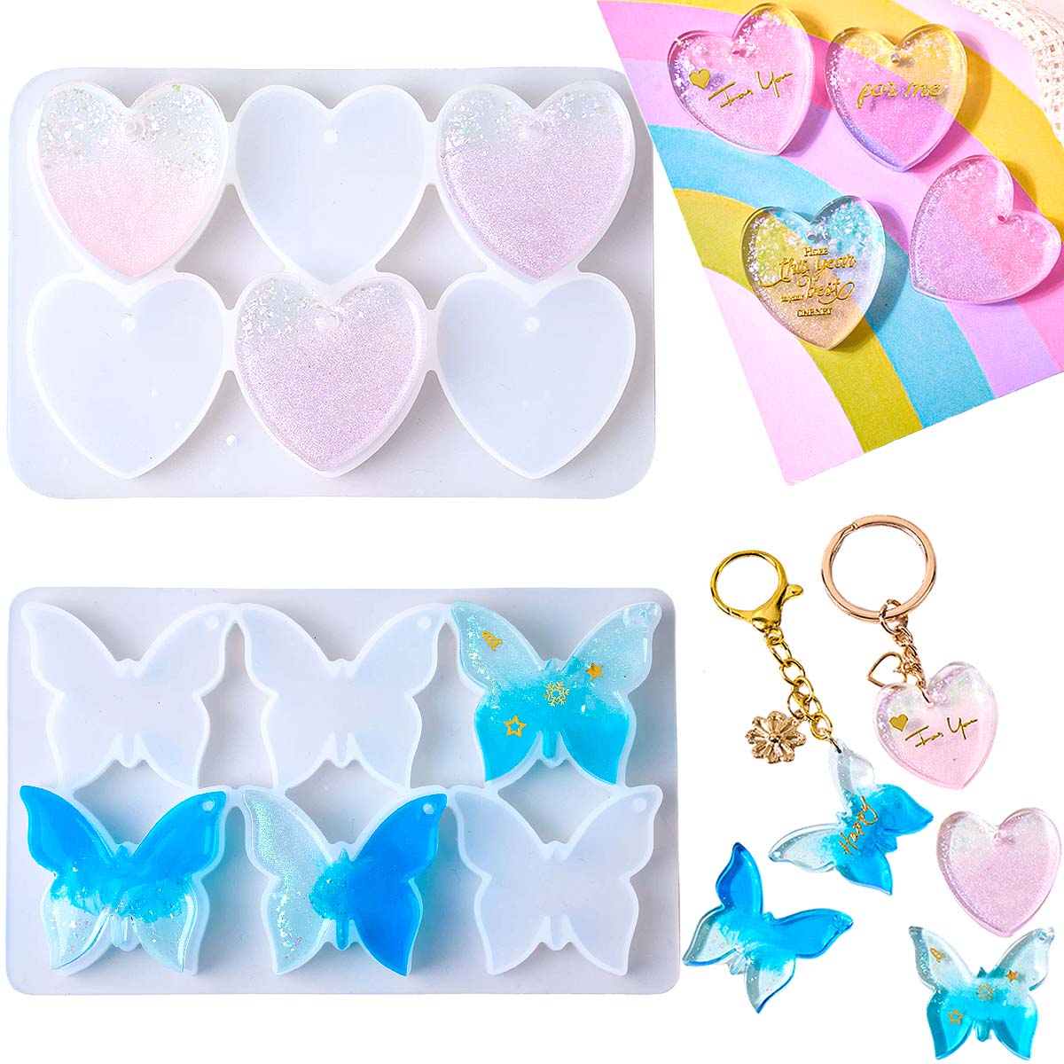 6穴付きイヤリングシリコンモールドDIYハート蝶形エポキシ樹 - Resin Art Heart のレビューと価格