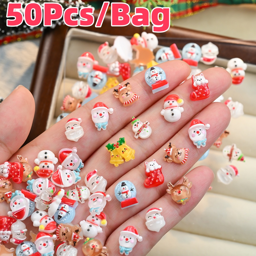50個入り 3D クリスマス スノーマン エルク ネイルチャ - Xmas Resin Art のレビューと価格