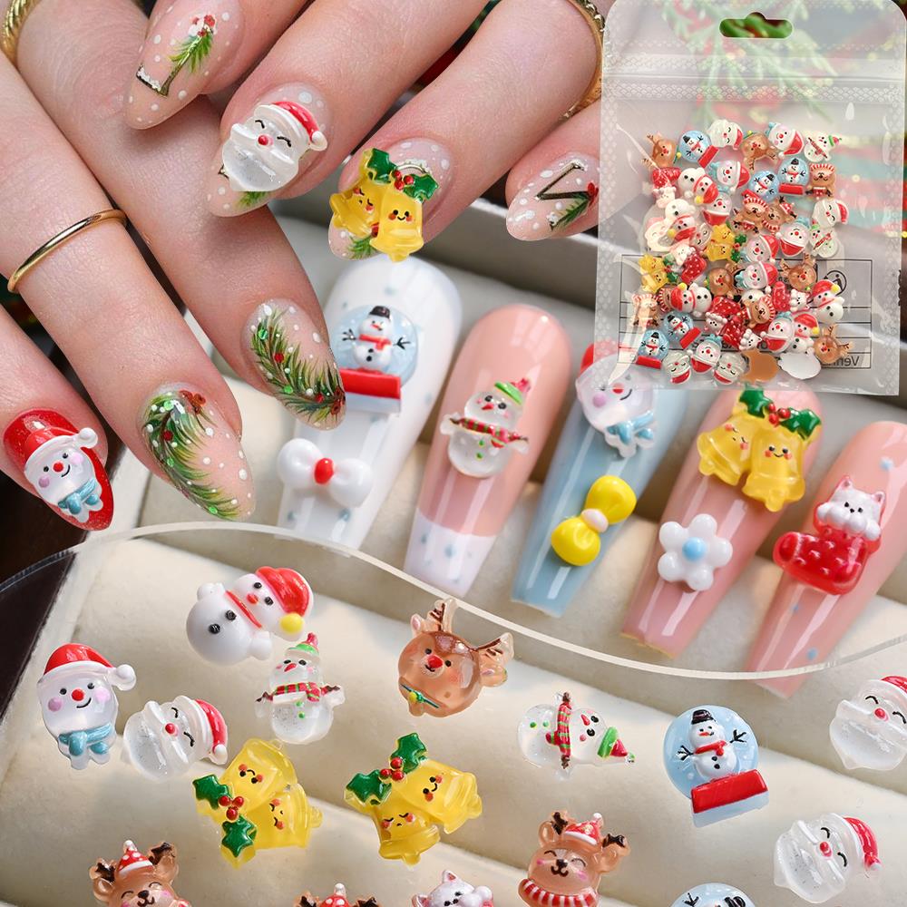 50個入り 3D クリスマス スノーマン エルク ネイルチャ - Xmas Resin Art のレビューと価格