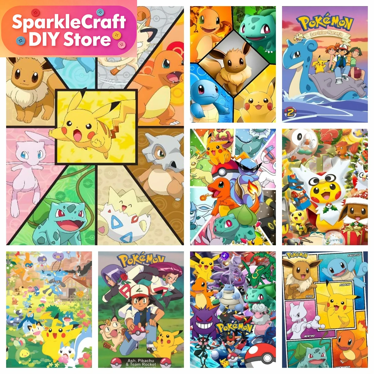 1pc フレームレス漫画ポケモンアニメダイヤモンドアート絵画 - Resin Art Sticker のレビューと価格